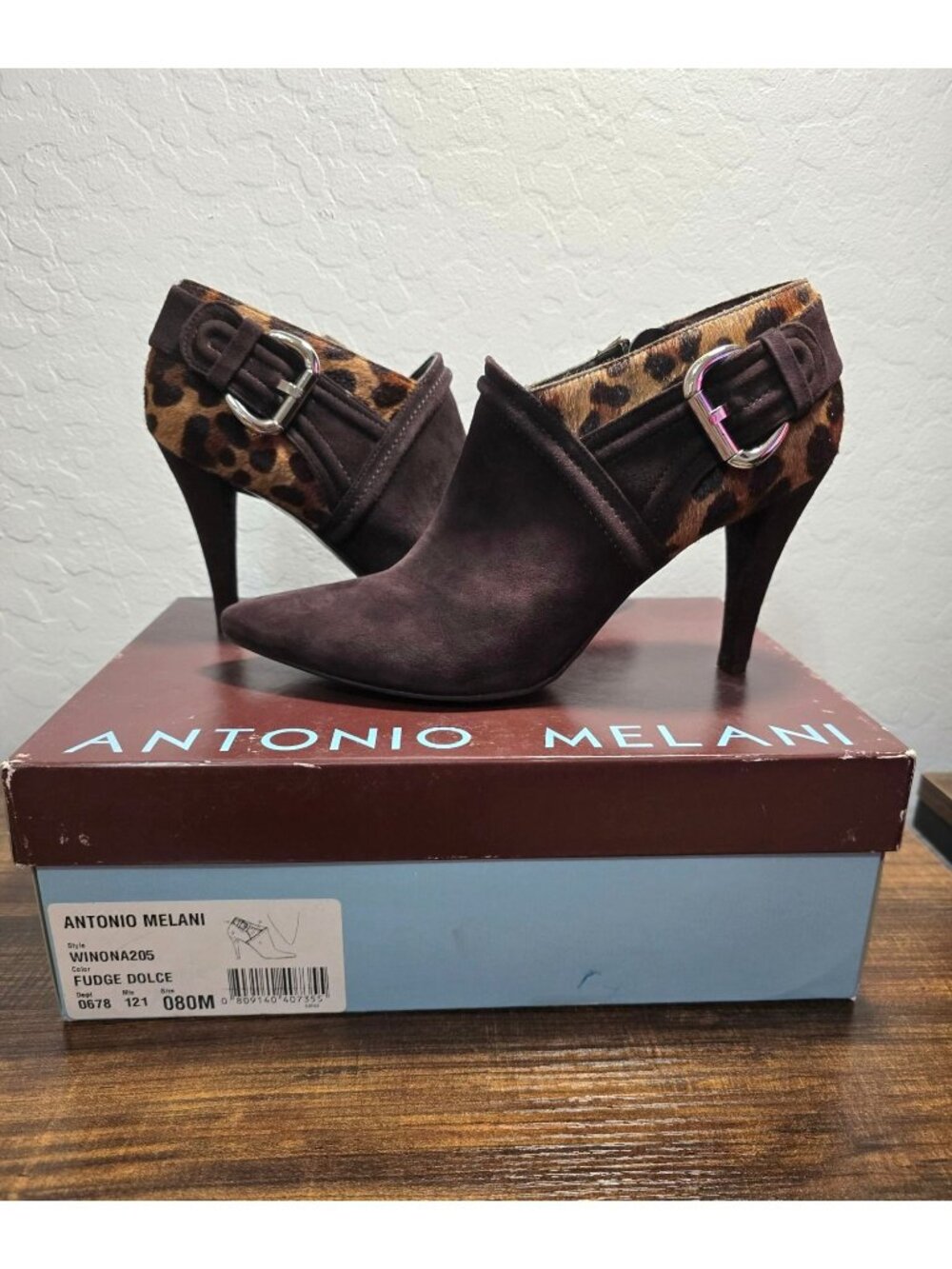 Antonio Melani Winona Brown Suede Leopard Print Heeled Booties Womens Size 8M - Picture 13 of 15